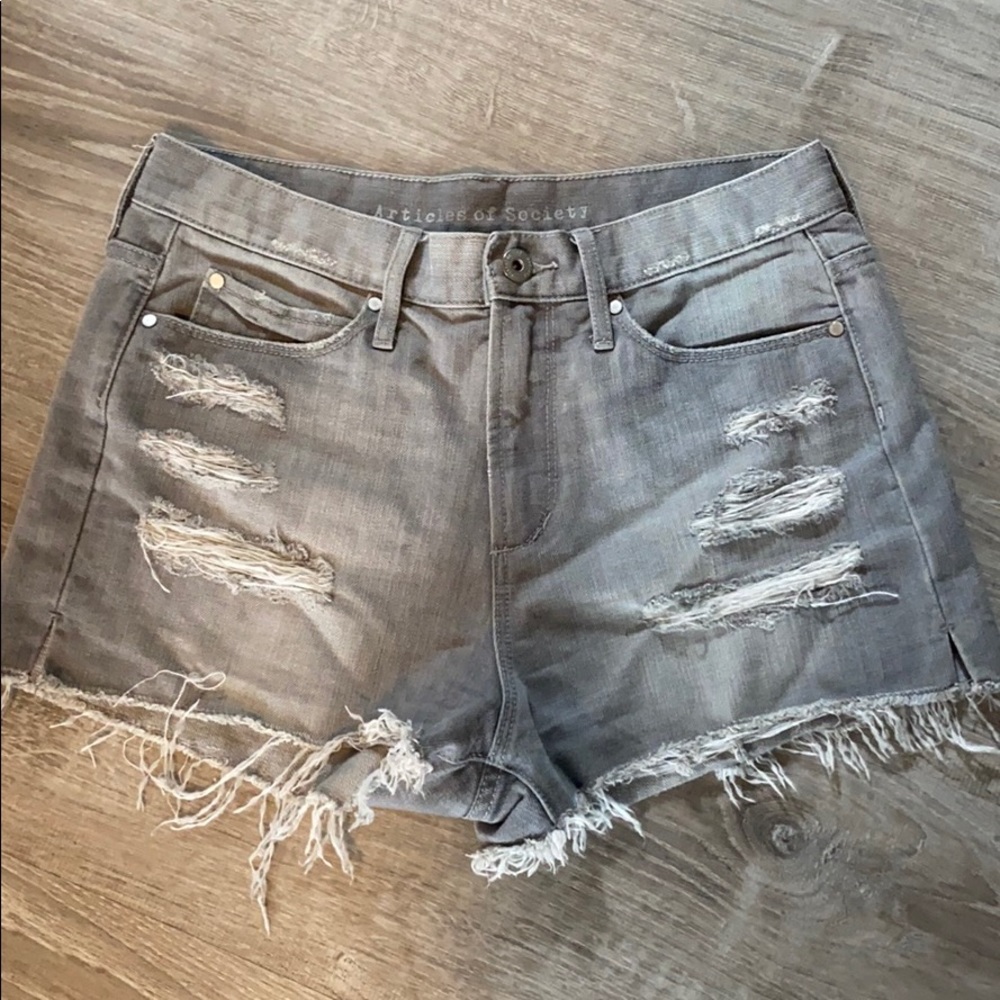 Articles of Society high rise shorts in grey.